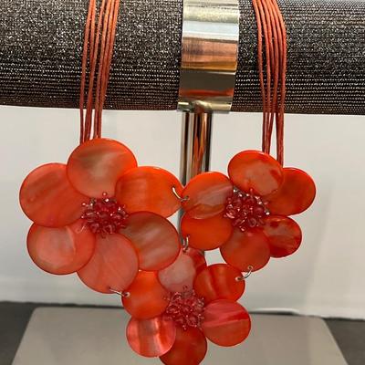 Coral Toned Mother of Pearl Flower Necklace