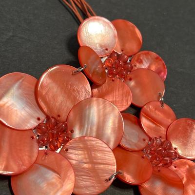 Coral Toned Mother of Pearl Flower Necklace