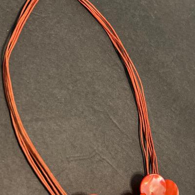 Coral Toned Mother of Pearl Flower Necklace