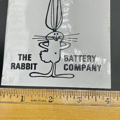 Vintage 1970's Vinyl Automotive Equipment Sticker "THE RABBIT BATTERY COMPANY"