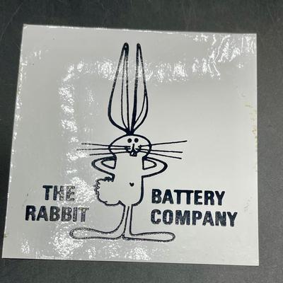 Vintage 1970's Vinyl Automotive Equipment Sticker "THE RABBIT BATTERY COMPANY"