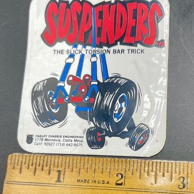 Vintage 1970's Automotive Equipment Vinyl Sticker Decal for Suspenders The Slick Torsion Bar Trick Decal Sticker - vintage advertising