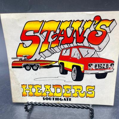 Vintage 1970's Advertising Sticker Decal for Stan's Headers in Southgate, CA