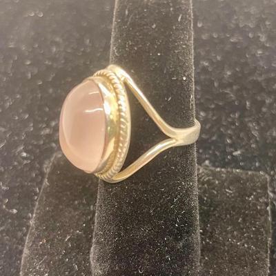 Pink Rose Quartz stone in Sterling Silver Ring