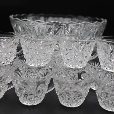 Vintage Anchor Hocking Punch Bowl and Twelve (12) Cups