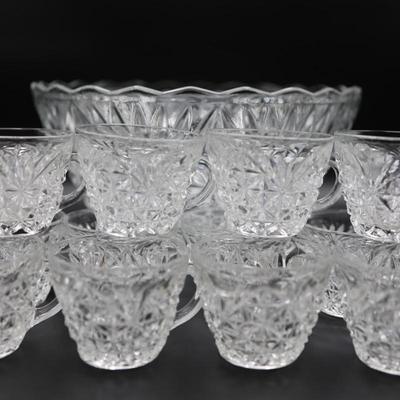 Vintage Anchor Hocking Punch Bowl and Twelve (12) Cups
