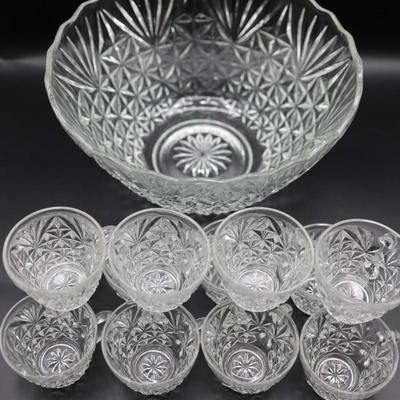 Vintage Anchor Hocking Punch Bowl and Twelve (12) Cups