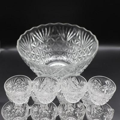 Vintage Anchor Hocking Punch Bowl and Twelve (12) Cups