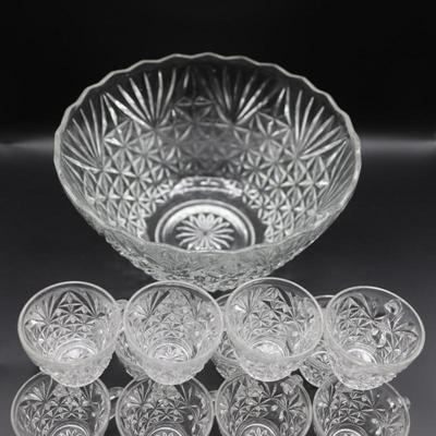 Vintage Anchor Hocking Punch Bowl and Twelve (12) Cups