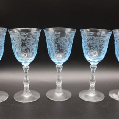 Set of Five (5) Fostoria Navarre Azure Blue Glasses