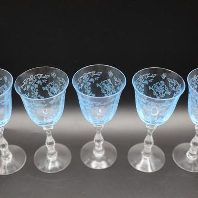 Set of Five (5) Fostoria Navarre Azure Blue Glasses