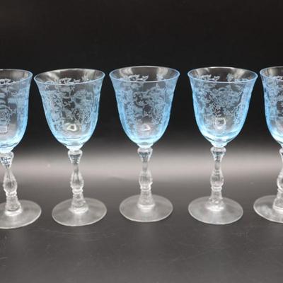 Set of Five (5) Fostoria Navarre Azure Blue Glasses