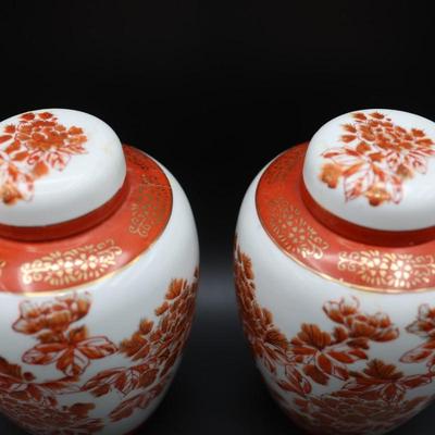 White With Orange Flowers Ginger Jars (2)
