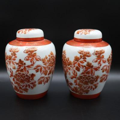 White With Orange Flowers Ginger Jars (2)