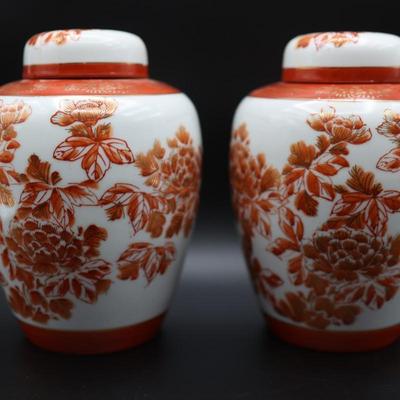 White With Orange Flowers Ginger Jars (2)