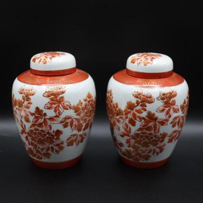 White With Orange Flowers Ginger Jars (2)