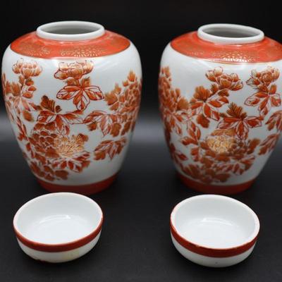 White With Orange Flowers Ginger Jars (2)