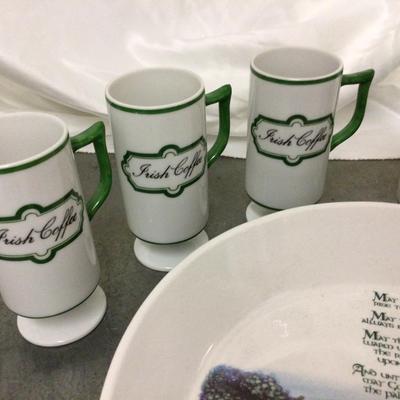 Irish Coffee Mugs With Irish Bowl With Irish Blessing