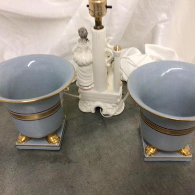 Two Matching Planter and Made in Japan Victorian Lamp.