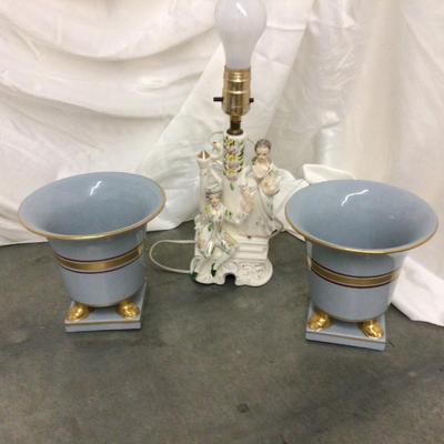 Two Matching Planter and Made in Japan Victorian Lamp.