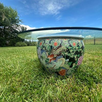 Chinese Glass Topped Fish Bowl Planter Table