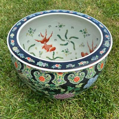 Chinese Glass Topped Fish Bowl Planter Table