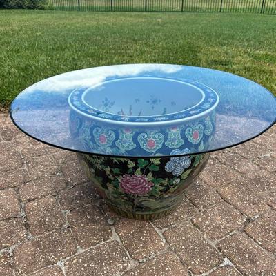 Chinese Glass Topped Fish Bowl Planter Table