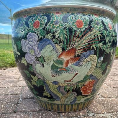 Chinese Glass Topped Fish Bowl Planter Table