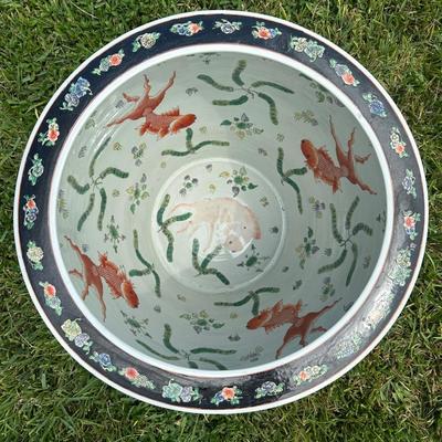 Chinese Glass Topped Fish Bowl Planter Table