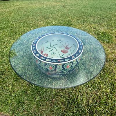 Chinese Glass Topped Fish Bowl Planter Table