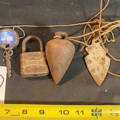 Vintage Plumb Bob and Lock and Key
