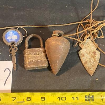 Vintage Plumb Bob and Lock and Key