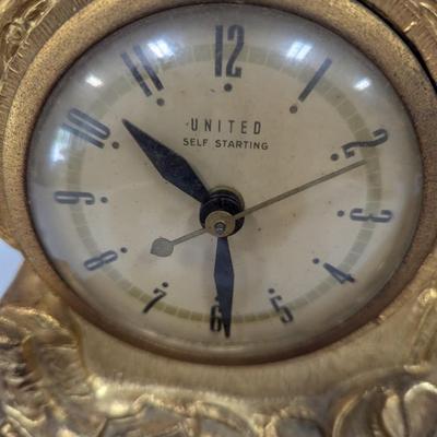Vintage Metal Horse With Plastic Stand United Self Starting Clock