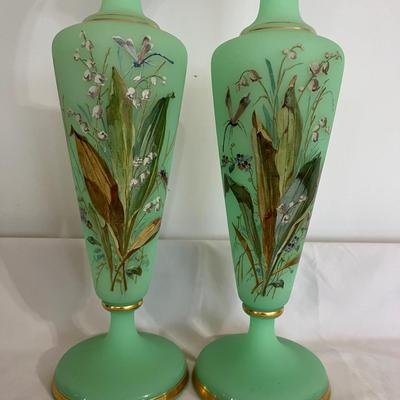 Pair of Painted Uranium Glass Vases (GBC-MG)