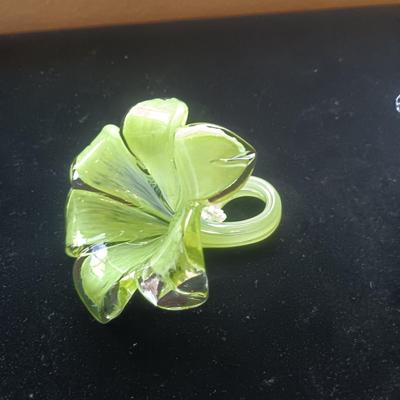 GLASS DOLPHIN PAPERWEIGHT AND GLASS FLOWER