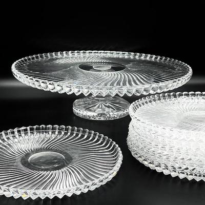 COSTCO ~ European Crystal ~ One (1) Footed Platter & Six (6) Plates