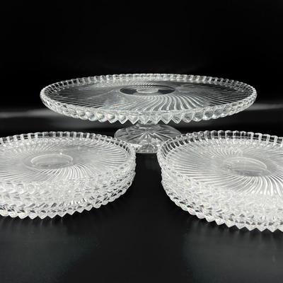 COSTCO ~ European Crystal ~ One (1) Footed Platter & Six (6) Plates