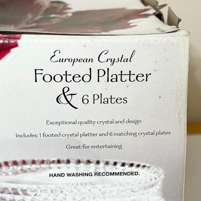 COSTCO ~ European Crystal ~ One (1) Footed Platter & Six (6) Plates