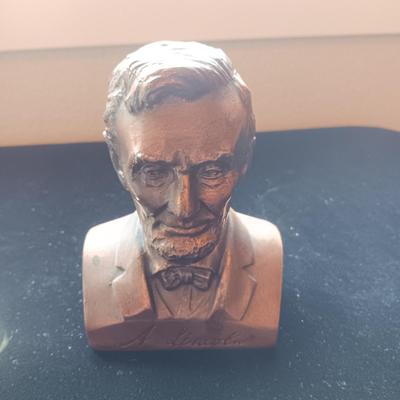 SMALLER GLASS GLOBE ON STAND AND METAL ABE LINCOLN FIRST FEDERAL COIN BANK