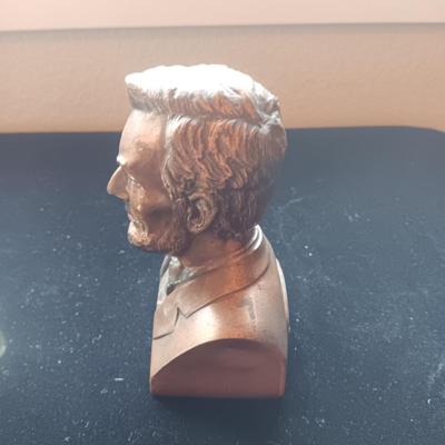 SMALLER GLASS GLOBE ON STAND AND METAL ABE LINCOLN FIRST FEDERAL COIN BANK