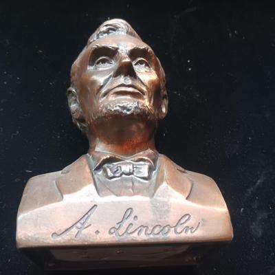 SMALLER GLASS GLOBE ON STAND AND METAL ABE LINCOLN FIRST FEDERAL COIN BANK