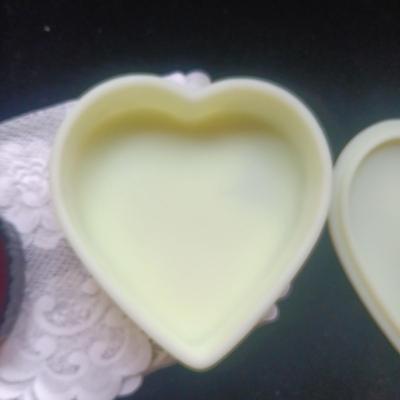 LARGE GLASS FENTON HEART SHAPED BOX AND RED GLASS AVON TRINKET BOX