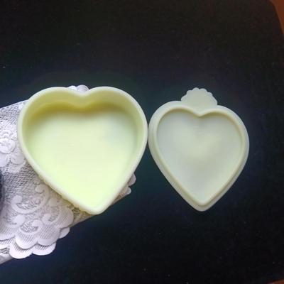 LARGE GLASS FENTON HEART SHAPED BOX AND RED GLASS AVON TRINKET BOX