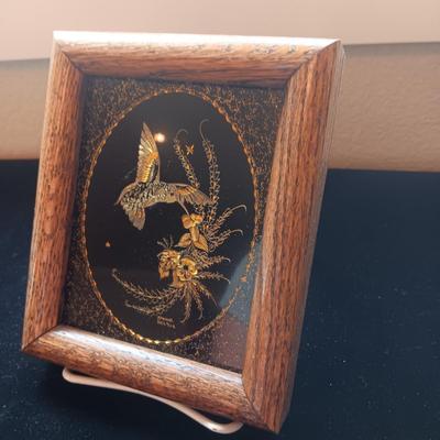 SWISS CHALET MUSIC BOX, MIRRORED HUMMINGBIRD AND BABY IN A CARRIAGE
