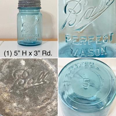 BALL ~ Vtg. Blue Glass Lidded Jars ~ Set Of Eleven (11)