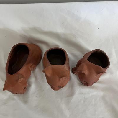 Three Takahashi Ceramic Cat Planters (GB-MG)