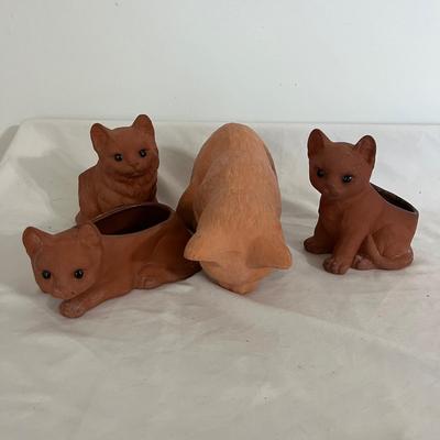 Three Takahashi Ceramic Cat Planters (GB-MG)