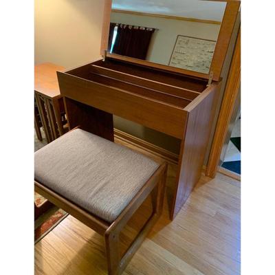 MCM Teak Vanity w/ Lift Up Mirror & Stool