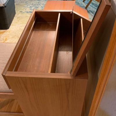 MCM Teak Vanity w/ Lift Up Mirror & Stool
