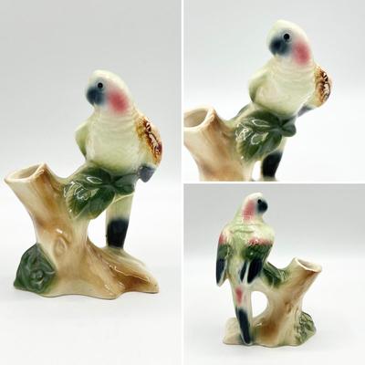 ROYAL COPLEY ~ Pair (2) MCM Porcelain Parrot Figurine Vases